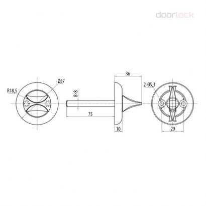 Поворотная кнопка DOORLOCK TK07, 8*8 мм, 75 мм, матовый никель