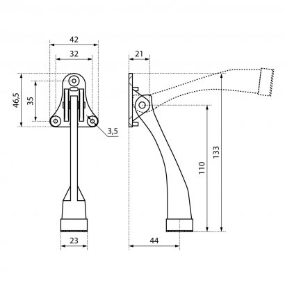 Фиксатор дверной АЛЛЮР КН-130 РУ (козья ножка) Коричневый (RAL8017)