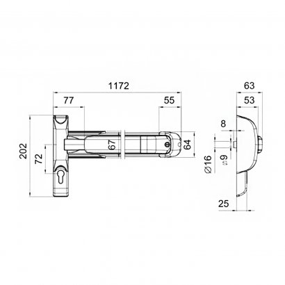 Механизм системы "антипаника"  DOORLOCK PD910FR-PUSH 1170мм PZ72мм, черный