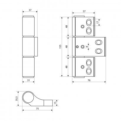 БУЛАТ ПН-153,5х96.8017 коричн.,1 подшип., 3-х секц. петля дверная для алюм. дверей,(U3-P1A)