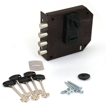 Замок накл. Базальт 1.05.59 МА никель, сувальдный, стержни 3шт Ф14мм, медный антик, задвижка