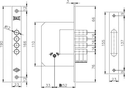 Замок врезной крестообразный 189/4MF (52 mm) (латунь), 5 кл.