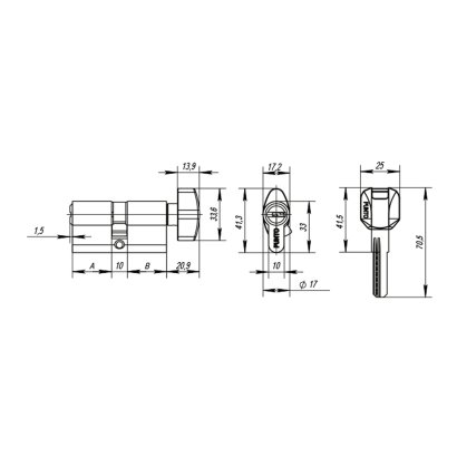 Цилиндровый механизм MaxPro7002Knob70mm(30+10+30) BL черный 7key с вертушкой