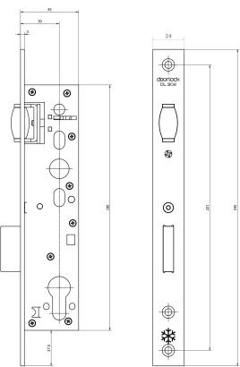 Замок дверной с роликом DL302 30/24/8, цилиндровый, нержавеющая сталь