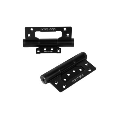 Дверная петля карточная с доводчиком DOORLOCK H60/HYD/AL Black черная, без врезки, комплект из 2 шт., 2 скорости закрывания, ФОП фиксация в открытом положении.