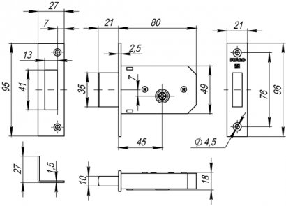 Замок врезной крестообразный X200 F (200 F) CP хром 5key