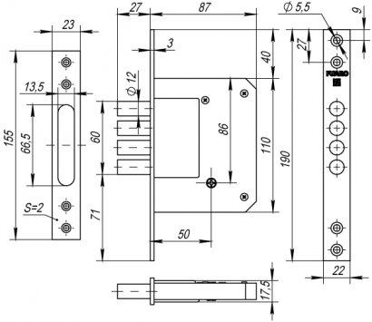 Замок врезной крестообразный X200-4MF/PB (200-4MF/PB) латунь 5key