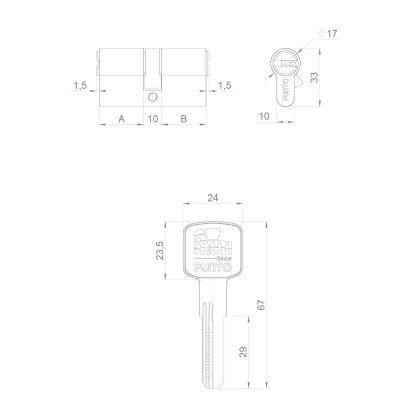 Цилиндровый механизм Z3000Key100(45+10+45) BL черный