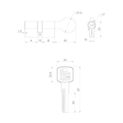 Цилиндровый механизм Z3002Knob80(30+10+40) с вертушкой BL черный