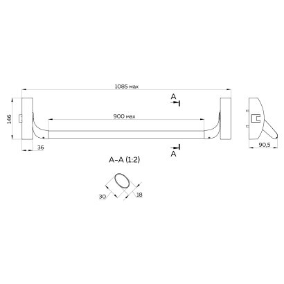 Ручка-штанга нажимная AP.1900B push-bar накладная для одно/двуствор. проф. дверей SL серебро