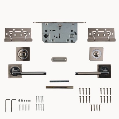 Комплект ручек с защелкой, петлями и поворотниками A/SET POLO JK.LN96.P.W SN-3 мат.никель