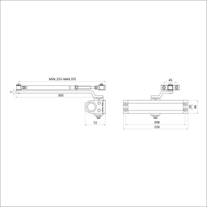 СТАНДАРТ Доводчик дверной MAX ДД 208/4-6 A-S (до 140 кг) серебро RAL9006, морозостойкий