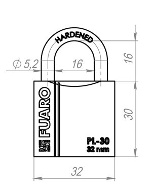 Замок навесной PL-PROTEC-3032 3key (PL-3032) англ. /блистер