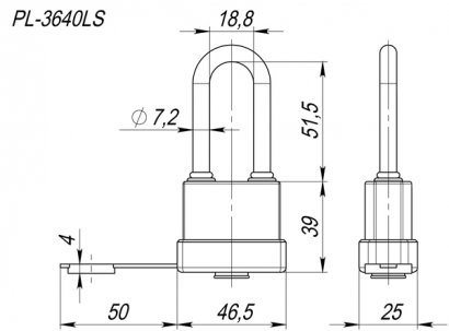 Замок навесной PL-WEATHER-3640 LS 3key (PL-3640 LS) удл. дужка, англ./блистер