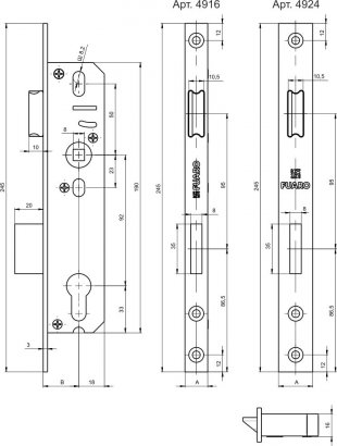 Корпус узкопрофильного замка с защелкой PROF4924-30/92 CP хром