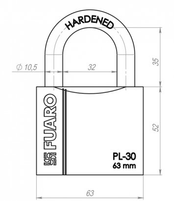 Замок навесной PL-PROTEC-3063 3key (PL-3063) англ. /блистер