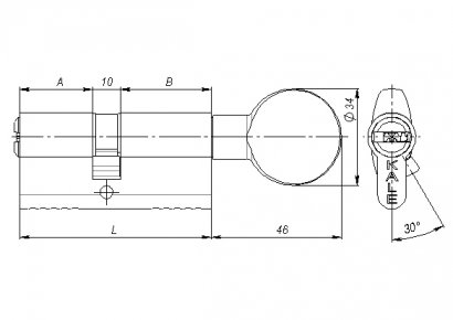 Цилиндровый механизм с вертушкой 164 SM/70 (30+10+30) mm латунь 5 кл.
