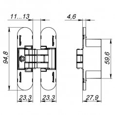 Петля скрытой установки U3D4000 AB (9540UN3D) бронза