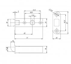 Защелка PLASTPL45-R20 (PL45-R20) (врезная) SN мат. никель тех.упаковка без ответной планки