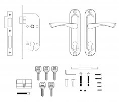 Замок цилиндровый в комплекте с ручкой LOCKSET16.CRONA.4070-1 (KIT P16 4070 CRONA) SN мат.никель