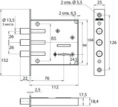 Замок врезной ЗВ8 842.0.0 (5 кл) (упак.)