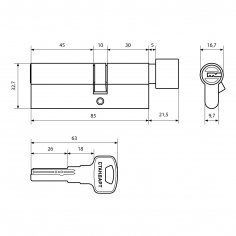 Стандарт F-02 85(30Bх10х45) CP 5кл хром перф. ключ/верт. Цилиндровый механизм