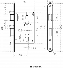АЛЛЮР ЗВ4-1/55A AB ст.бронза автомат ДЛЯ КАЛИТОК без ц/мех. Замок врезной с/руч