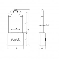 Замок навесной PD-0150-L (PD-01-50-L) 3 key англ.