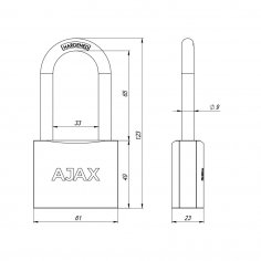 Замок навесной PD-0163-L (PD-01-63-L) 3 key англ.