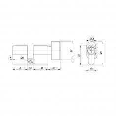 Цилиндровый механизм (AX102/60) AX1002Knob60 (25+10+25)/HD CP хром 4Key с вертушкой