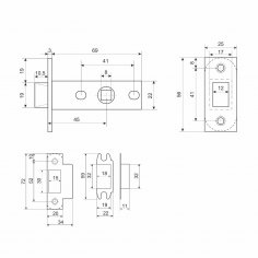 АЛЛЮР АРТ "ВЕНСАН" BL+L45-8 BL (26150/S45) матовый черный Комплект ручка и защелка