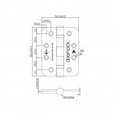 Дверная петля  DL H102/76/2B/R SSS карточная, матовая нержавеющая сталь