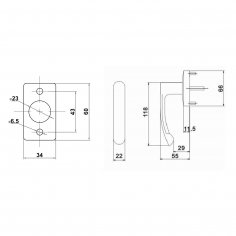 Внешняя нажимная ручка на накладке DOORLOCK V PD700/H15 Серебристый Variant, черный, с цилиндром.