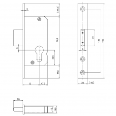 Замок дверной KFV RES 50-PZ/35-24-K-31-B, цилиндровый, оцинкованный