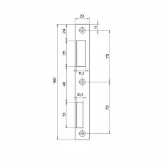 Запорная планка DOORLOCK  PL.23.180.AS.Ni для профильных замков DL PL301, PL201, VF PZ92, симметричная, cо смещением, матовый никель