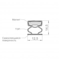 Уплотнитель магнитный самоклеящийся ADH/M-14,5x12,5 мм, черный 2,1 м (120 шт. в упак)
