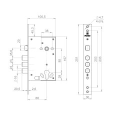Корпус врезного замка полуавтоматический с защёлкой MDV32.21/C-65.85.3R16 S/A