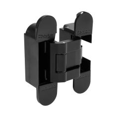 Петля скрытая CEMOM ESTETIC A602 M 3D 9005 черная, для компланарных дверей, регулируемая, вес полотна 60кг, магнитные колпачки, 29x120мм