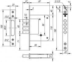 Замок врезной крестообразный X200-4MF/PB (200-4MF/PB) латунь 5key