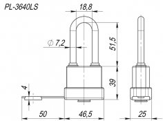 Замок навесной PL-WEATHER-3640 LS 3key (PL-3640 LS) удл. дужка, англ./блистер