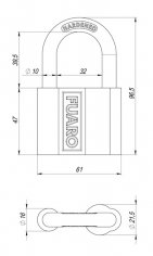 Замок навесной PL-PROTEC-4061 3key (PL-4061) , англ. /блистер