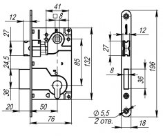 Корпус врезного замка c защёлкой METLH25-50 Box (LH 25-50) SN мат.никель